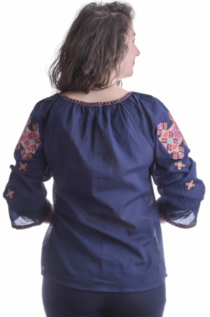 Ie traditionala albastra cu motiv geometric multicolor Larisa 02 [2]