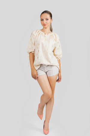 Ie traditionala crem cu motiv floral auriu Codrina 04 [3]