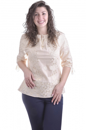 Ie traditionala crem cu motiv floral auriu Codrina 02 [1]