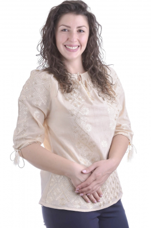 Ie traditionala crem cu motiv floral auriu Codrina 02 [2]