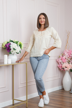 Ie traditionala crem cu motiv geometric auriu Ava 04 [3]