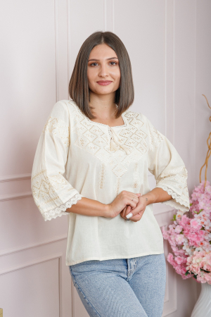 Ie traditionala crem cu motiv geometric auriu Ava 04 [2]