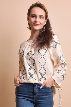 Ie traditionala crem cu motiv geometric auriu Dora [0]