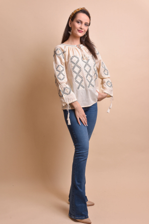 Ie traditionala crem cu motiv geometric auriu Dora [5]