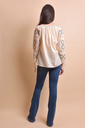 Ie traditionala crem cu motiv geometric auriu Dora [7]