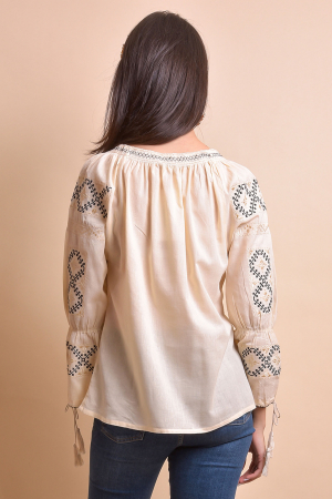 Ie traditionala crem cu motiv geometric auriu Dora [6]