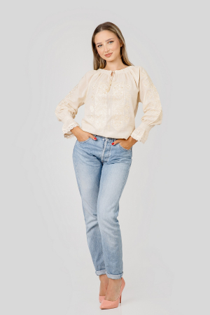 Ie traditionala crem cu motiv geometric auriu Eva 01 [3]