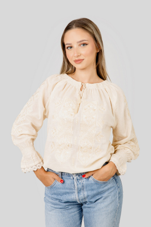 Ie traditionala crem cu motiv geometric auriu Eva 01 [0]