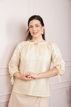 Ie traditionala crem cu motiv geometric auriu Gratiela 03 [4]