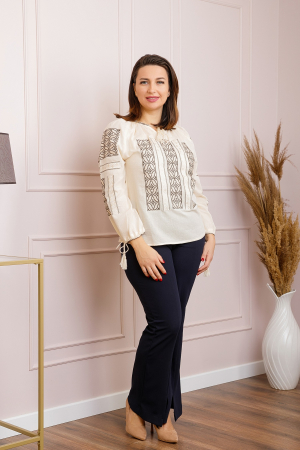 Ie traditionala crem cu motiv geometric maro Teodora [3]