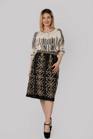 Ie traditionala crem cu motiv geometric negru Dominica 03 [3]