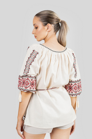 Ie traditionala crem cu motiv geometric rosu Nina [2]