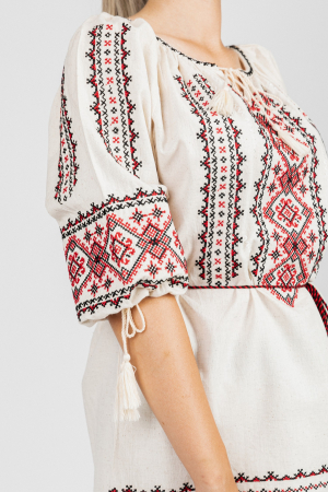 Ie traditionala crem cu motiv geometric rosu Nina [1]