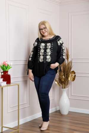 Ie traditionala neagra cu motiv floral auriu Nicola 01 [2]