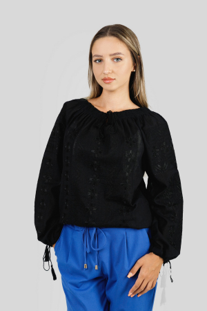 Ie traditionala neagra cu motiv floral negru Lacramioara 02 [0]