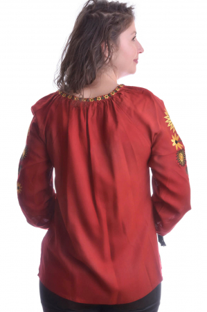 Bluza rosie cu motiv floral galben Catrinel 07 [2]