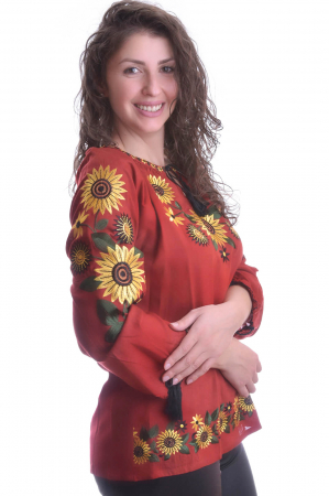 Bluza rosie cu motiv floral galben Catrinel 07 [1]