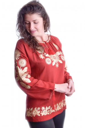 Bluza rosie cu motiv floral auriu Agnes 05 [1]