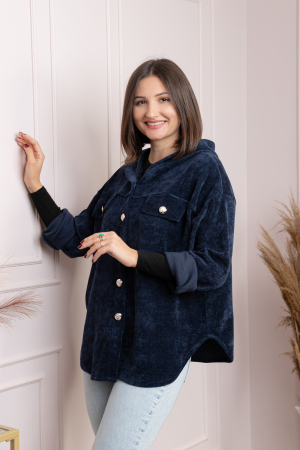 Camasi - Jacheta dama bleumarin cu gluga si nasturi aurii Peggy