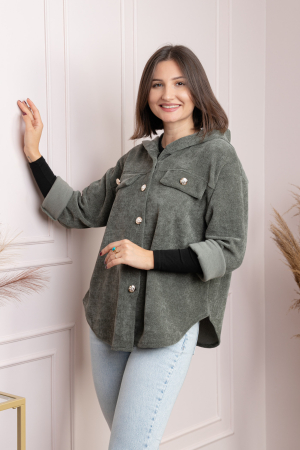 Camasi - Jacheta dama kaki cu gluga si nasturi aurii Peggy