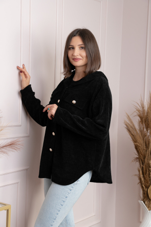 Camasi - Jacheta dama neagra cu gluga si nasturi aurii Peggy