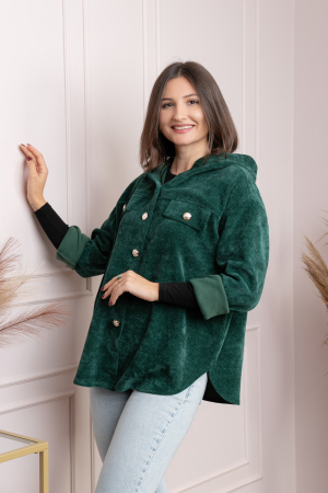 Camasi - Jacheta dama verde cu gluga si nasturi aurii Peggy