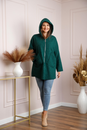 Jacheta dama verde din stofa boucle cu gluga Maggie [3]