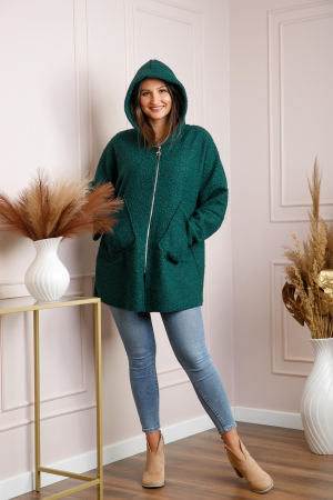 Jacheta dama verde din stofa boucle cu gluga Maggie [2]