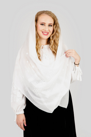 Marama traditionala alba cu broderie geometrica alba Clara [0]