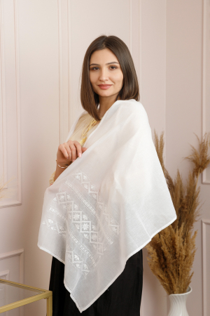 Marama traditionala alba cu broderie geometrica alba Otilia 02 [3]