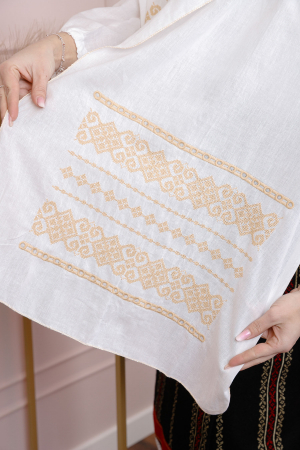 Marama traditionala alba cu broderie geometrica crem Dorina [1]