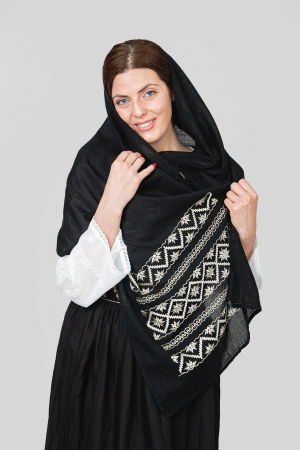 Marama traditionala neagra cu broderie geometrica bej Doina [0]