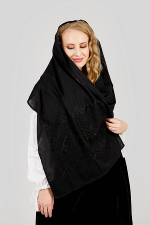 Brauri si marame - Marama traditionala neagra cu broderie geometrica neagra Otilia 01