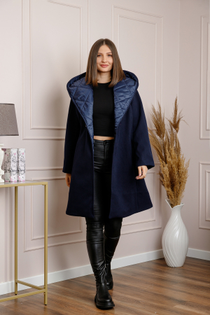 Palton dama elegant bleumarin cu gluga captusita [3]