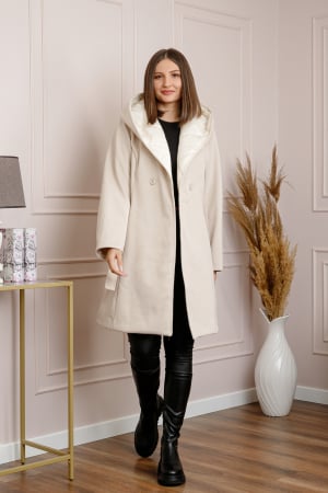 Palton dama elegant ecru cu gluga captusita [3]