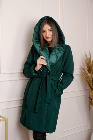Paltoane si geci - Palton dama elegant verde cu gluga captusita