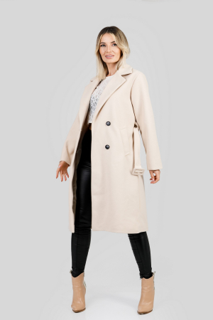 Palton elegant ecru cu centura in talie [3]