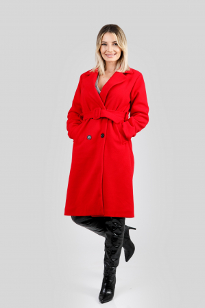 Palton elegant rosu cu centura in talie [3]