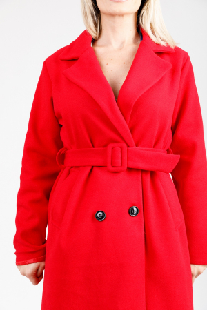 Palton elegant rosu cu centura in talie [1]