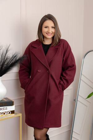 Palton grena cu rever amplu si nasturi Diane [2]