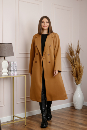 Palton lung dama elegant cu nasturi decorativi - Camel [3]