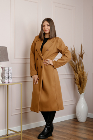 Paltoane si geci - Palton lung dama elegant cu nasturi decorativi - Camel