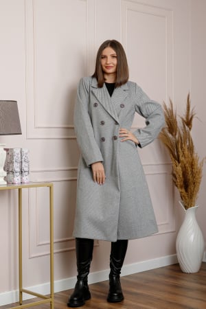 Palton lung dama elegant cu nasturi decorativi - Gri [3]