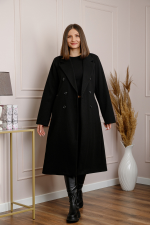 Palton lung dama elegant cu nasturi decorativi - Negru [3]