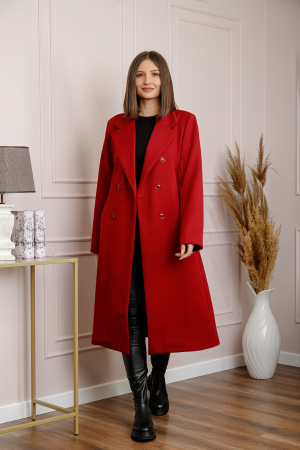 Palton lung dama elegant cu nasturi decorativi - Grena [3]