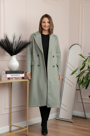 Palton lung elegant Erika cu cordon si buzunare - Verde mint [4]