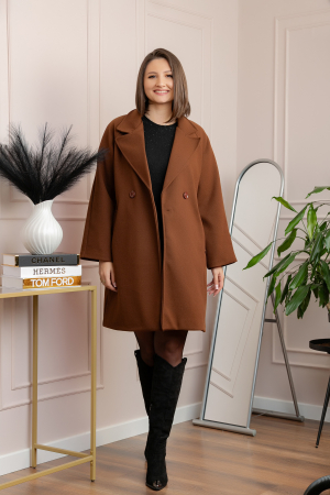 Palton maro cu rever amplu si nasturi Diane [3]