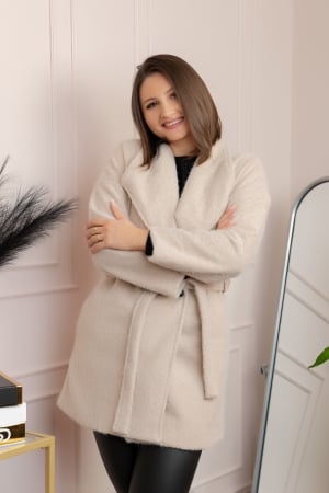 Palton scurt din stofa boucle cu cordon Danielle - Crem [2]