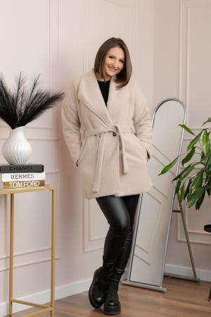 Palton scurt din stofa boucle cu cordon Danielle - Crem [3]