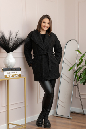 Palton scurt din stofa boucle cu cordon Danielle - Negru [3]